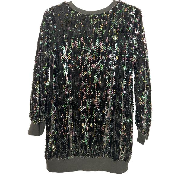 ❤️Colorful Planet Black Iridescent Full Sequin Sweatshirt Elastic Waist Cuff XL - Picture 4 of 4
